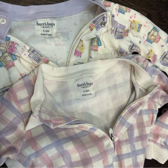 Burt’s Bees 3-6 Month Footed Sleeper Pajamas Baby Girl Purple Plaid & Cottage - Picture 3 of 4